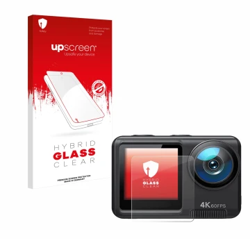 Face avant d’un emballage produit avec le logo de la marque upscreen. À côté, l’appareil Wolfang GA420 est représenté avec la 