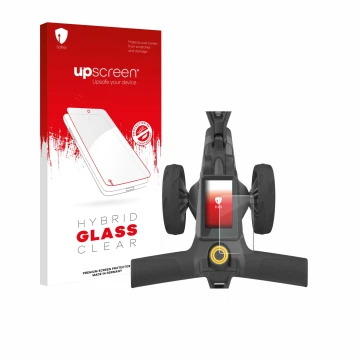 Face avant d’un emballage produit avec le logo de la marque upscreen. À côté, l’appareil PowaKaddy CT10 est représenté avec la