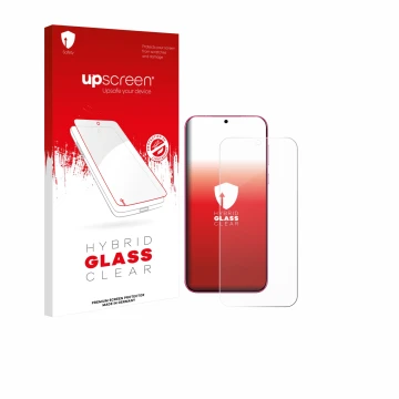 Face avant d’un emballage produit avec le logo de la marque upscreen. À côté, l’appareil Huawei Pura 80 est représenté avec la