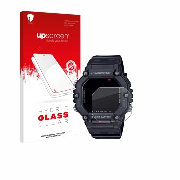 Face avant d’un emballage produit avec le logo de la marque upscreen. À côté, l’appareil Casio AE-1600H est représenté avec la