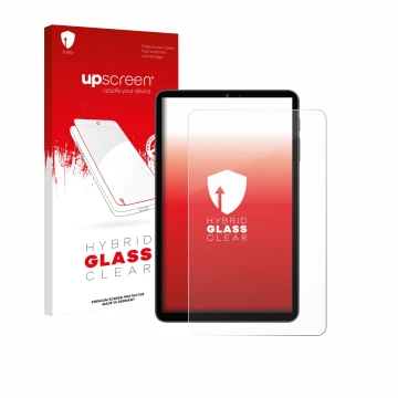 Face avant d’un emballage produit avec le logo de la marque upscreen. À côté, l’appareil Alldocube iPlay 70 mini Pro est repré