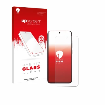 Face avant d’un emballage produit avec le logo de la marque upscreen. À côté, l’appareil Vivo X200 FE est représenté avec la p