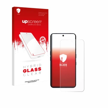 Face avant d’un emballage produit avec le logo de la marque upscreen. À côté, l’appareil Nothing Phone (3) est représenté avec