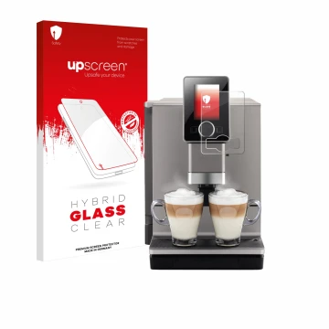 Face avant d’un emballage produit avec le logo de la marque upscreen. À côté, l’appareil Nivona NICR 930 CafeRomatica est repr