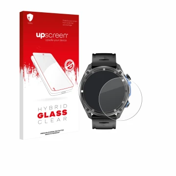Face avant d’un emballage produit avec le logo de la marque upscreen. À côté, l’appareil Rogbid GeoX1 1.43