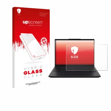 Face avant d’un emballage produit avec le logo de la marque upscreen. À côté, l’appareil Lenovo ThinkPad L14 Gen 6 est représe