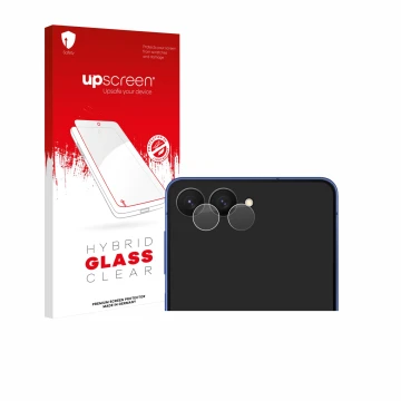Face avant d’un emballage produit avec le logo de la marque upscreen. À côté, l’appareil Samsung Galaxy Z Flip 7 (Caméra UNIQU