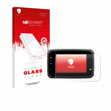 Face avant d’un emballage produit avec le logo de la marque upscreen. À côté, l’appareil Honda Hornet CB1000 SP 2025 est repré