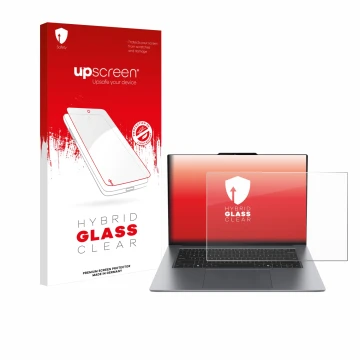 Face avant d’un emballage produit avec le logo de la marque upscreen. À côté, l’appareil Lenovo ThinkPad X9 15 G1 est représen