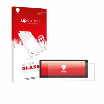 Face avant d’un emballage produit avec le logo de la marque upscreen. À côté, l’appareil Carpuride Carplay W125A 11.26