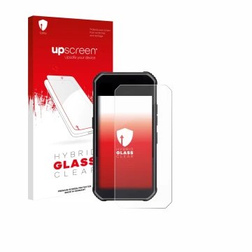 Face avant d’un emballage produit avec le logo de la marque upscreen. À côté, l’appareil SkyCaddie Pro 5X est représenté avec 