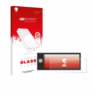 Face avant d’un emballage produit avec le logo de la marque upscreen. À côté, l’appareil Peugeot Expert 2025 est représenté av