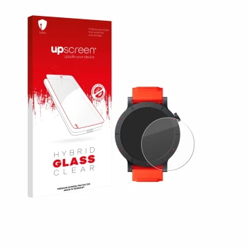 Face avant d’un emballage produit avec le logo de la marque upscreen. À côté, l’appareil Nothing CMF Watch 3 Pro est représent