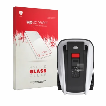 Face avant d’un emballage produit avec le logo de la marque upscreen. À côté, l’appareil Ecovacs Goat O800 RTK est représenté 