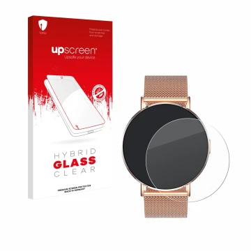 Face avant d’un emballage produit avec le logo de la marque upscreen. À côté, l’appareil Levowatch Eve 1.3
