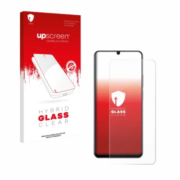 Face avant d’un emballage produit avec le logo de la marque upscreen. À côté, l’appareil realme Note 70T est représenté avec l