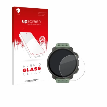 Face avant d’un emballage produit avec le logo de la marque upscreen. À côté, l’appareil Suunto Vertical 2 est représenté avec