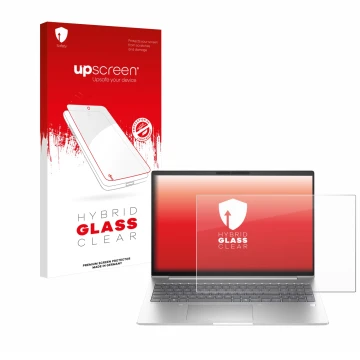 Face avant d’un emballage produit avec le logo de la marque upscreen. À côté, l’appareil HP EliteBook 6 G1i 14 est représenté 