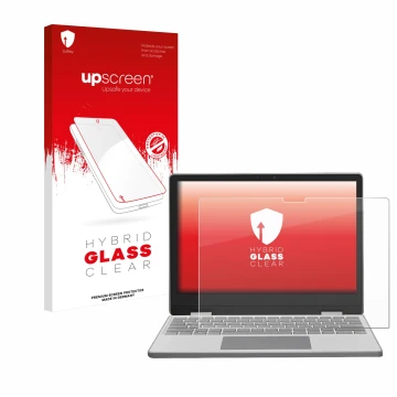 Face avant d’un emballage produit avec le logo de la marque upscreen. À côté, l’appareil Framework Laptop 12 est représenté av