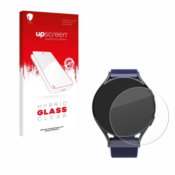 Face avant d’un emballage produit avec le logo de la marque upscreen. À côté, l’appareil Patronus Notfalluhr (41.5 mm) est rep