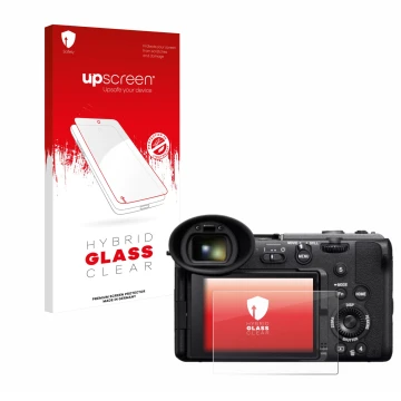 Face avant d’un emballage produit avec le logo de la marque upscreen. À côté, l’appareil Sony Cinema Line FX2 est représenté a