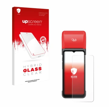 Face avant d’un emballage produit avec le logo de la marque upscreen. À côté, l’appareil iMin Swift 2 Pro est représenté avec 