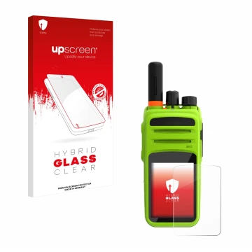 Face avant d’un emballage produit avec le logo de la marque upscreen. À côté, l’appareil Talkpod N58 Plus est représenté avec 