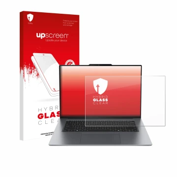 Face avant d’un emballage produit avec le logo de la marque upscreen. À côté, l’appareil Lenovo ThinkPad X9 14 G1 est représen