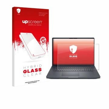 Face avant d’un emballage produit avec le logo de la marque upscreen. À côté, l’appareil Dell Pro Max 18 est représenté avec l