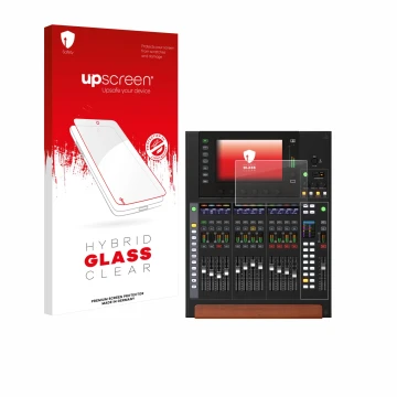 Face avant d’un emballage produit avec le logo de la marque upscreen. À côté, l’appareil Behringer Wing Compact est représenté