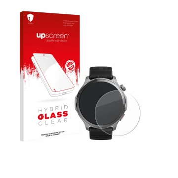 Face avant d’un emballage produit avec le logo de la marque upscreen. À côté, l’appareil Huami Amazfit Balance 2 XT est représ