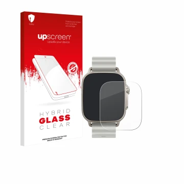 Face avant d’un emballage produit avec le logo de la marque upscreen. À côté, l’appareil realme Watch 5 est représenté avec la