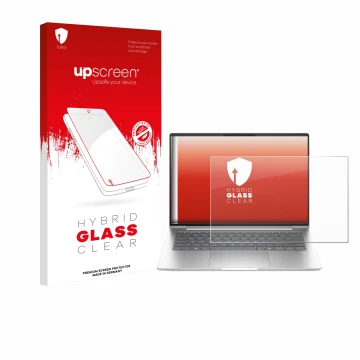 Face avant d’un emballage produit avec le logo de la marque upscreen. À côté, l’appareil HP EliteBook 655 G11 est représenté a