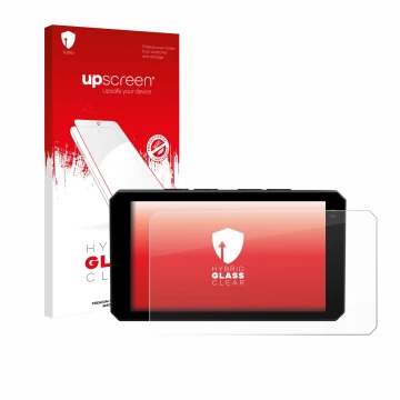 Face avant d’un emballage produit avec le logo de la marque upscreen. À côté, l’appareil Chigee AIO-6 LTE 4G est représenté av
