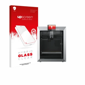 Face avant d’un emballage produit avec le logo de la marque upscreen. À côté, l’appareil Qidi Tech Q2 est représenté avec la p