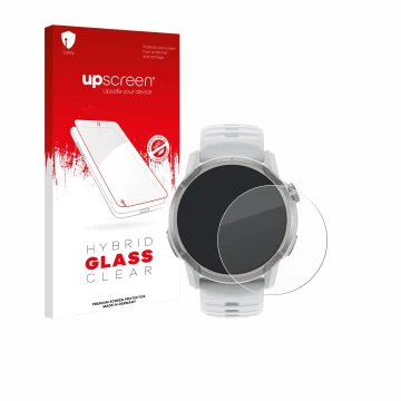 Face avant d’un emballage produit avec le logo de la marque upscreen. À côté, l’appareil Coros Apex 4 (46 mm) est représenté a