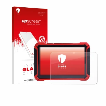 Face avant d’un emballage produit avec le logo de la marque upscreen. À côté, l’appareil Launch X-431 Pad IX est représenté av