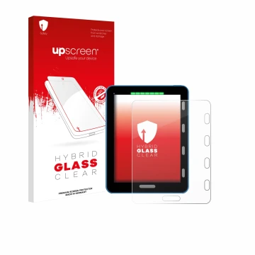 Face avant d’un emballage produit avec le logo de la marque upscreen. À côté, l’appareil Vakaros Atlas 2 / Edge est représenté