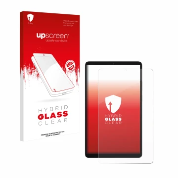 Face avant d’un emballage produit avec le logo de la marque upscreen. À côté, l’appareil Samsung Galaxy Tab A11 8.7