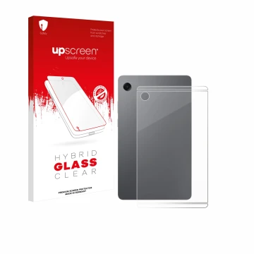 Face avant d’un emballage produit avec le logo de la marque upscreen. À côté, l’appareil Samsung Galaxy Tab A11 8.7