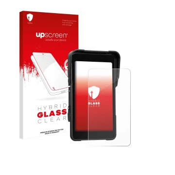 Face avant d’un emballage produit avec le logo de la marque upscreen. À côté, l’appareil CAMECHO Motorrad Carplay 5