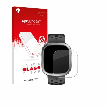 Face avant d’un emballage produit avec le logo de la marque upscreen. À côté, l’appareil YYKY Smartwatch 1.72