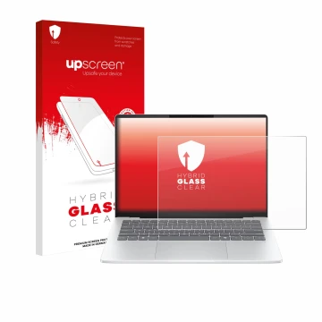 Face avant d’un emballage produit avec le logo de la marque upscreen. À côté, l’appareil HP OmniBook 5 14 est représenté avec 