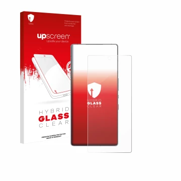Face avant d’un emballage produit avec le logo de la marque upscreen. À côté, l’appareil ZTE Nubia Red Magic 11 Pro est représ