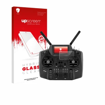 Face avant d’un emballage produit avec le logo de la marque upscreen. À côté, l’appareil Radiomaster GX12 est représenté avec 