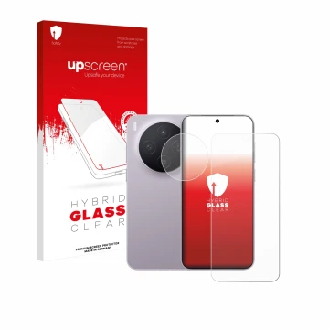 Face avant d’un emballage produit avec le logo de la marque upscreen. À côté, l’appareil Vivo X300 (Avant+Caméra) est représen