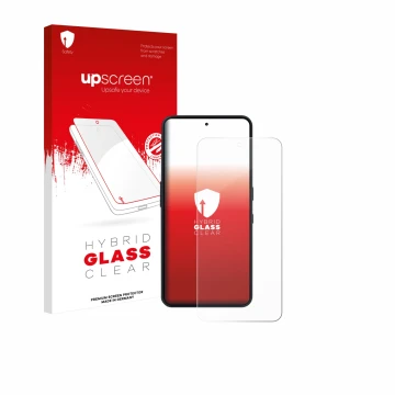 Face avant d’un emballage produit avec le logo de la marque upscreen. À côté, l’appareil Nothing Phone (3a) Lite est représent