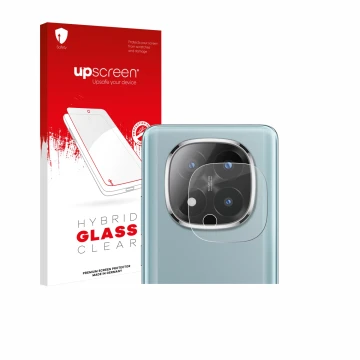 Face avant d’un emballage produit avec le logo de la marque upscreen. À côté, l’appareil Xiaomi Redmi Note 14 Pro Plus 5G (Cam