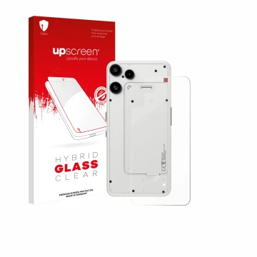 Face avant d’un emballage produit avec le logo de la marque upscreen. À côté, l’appareil Nothing Phone (3a) Lite (Arrière) est