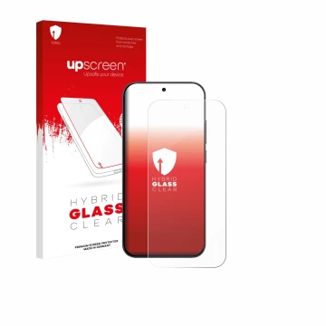 Face avant d’un emballage produit avec le logo de la marque upscreen. À côté, l’appareil Xiaomi Redmi K90 est représenté avec 